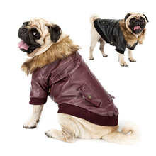 GLORIOUS KEK Luxury Dog Clothes PU Leather Winter Dog Coat Faux Fur Collar Fashion Warm Pet Clothes for Small Dog French Bulldog 2024 - buy cheap