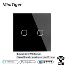 Minitiger-interruptor de luz de parede para casa inteligente, padrão eu, wi-fi, 433/rf/app, remoto, wi-fi, painel de vidro cristalino