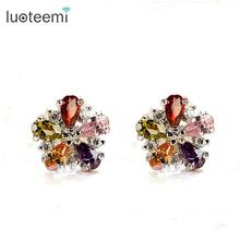 LUOTEEMI AAA+ Multi--Color Zircon Charm Secret Fragrance Flower Stud Earrings Women Tops Fashion Christmas Gift Jewelry 2024 - buy cheap