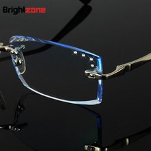 High-end Customized Korean Crystal Diamond Cutting Side Rimless Men Prescription Diopter Eyeglasses Frame Optical Eye Glasses 2024 - buy cheap