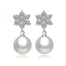 Trendy Crystal Snowflake Female Stud Earrings For Women Jewelry Top Quality Pearl Silver Plated Earrings Girl Birthday Gift 2024 - buy cheap