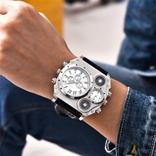 Часы Oulm 1349 Мужские кварцевые с большим циферблатом, уникальный дизайн, два часовых пояса, декоративный компас, роскошные Брендовые спортивные наручные часы 2024 - купить недорого