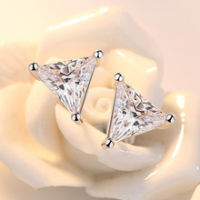 KOFSAC Hot Trendy 925 Sterling Silver Stud Earrings For Women Wedding Jewelry Shiny Crystal Triangular Earring Female Party Gift 2024 - buy cheap