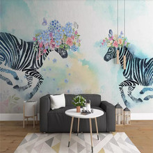 Painted flower zebra Nordic background wall decoration painting professional production mural custom photo wallpaper 2024 - buy cheap