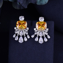 janekelly Yellow new Design Luxury Water Drop AAA Cubic Zircon Drop Earrings For Women Engagement Party Dinner Dress Jewelry 2024 - buy cheap