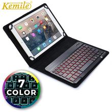 Kemile-teclado em couro magnético universal, 9 polegadas a 10.1 polegadas, bluetooth, sem fio, para ipad, android, windows, ios, tablet, teclado iluminado 2024 - compre barato