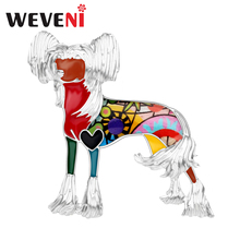 WEVENI Enamel Alloy Chinese Crested Dog Brooch Novelty Animal Clothese Jewelry Pin For Women Girls Pet Lovers Gift Accessories 2024 - buy cheap