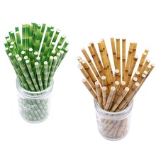 25pcs Green Brown Bamboo Pattern Paper Straws Juice Cocktail Drinking Straw for Wedding Birthday Bar Pub Jungle Party Supplies 7 2024 - buy cheap