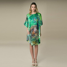 100%  Silk Satin Dress Natural Mulberry Silk Women Dresses Plus Size Home Dress Digital Printed Dress Green Color Free Shipping 2024 - buy cheap