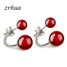 ZRHUA Newest 925 Sterling Silver Women Jewelry Fashion Shiny Red/Black Stud Earrings with Jewelry Gift for School Girls Ladies 2024 - buy cheap