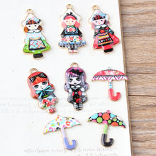 Free shipping Color pattern Alloy drop oil gold-color  Cartoon Lovely Girls/Umbrellas Shape Metal Charms diy jewelry making 2024 - buy cheap