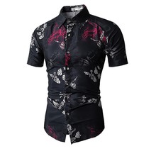 Camisa masculina de manga curta estampada, verão 2021, slim fit, camisa havaiana para homens 2024 - compre barato