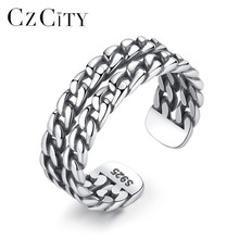 CZCITY Authentic 925 Sterling Silver Open Rings For Women Double Chain Hollow Design Vintage Adjustable Ring Fine Jewellery Gift 2024 - buy cheap