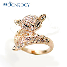 MOONROCY Drop Shipping Wholesale Cubic  Zirconia Rose Gold Color Fox Animal Austrian Crystal Rings Fashion for Women Girls Gift 2024 - buy cheap
