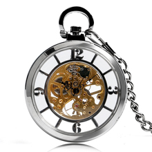 Механические карманные часы-скелетоны в стиле стимпанк, стильная подвеска с ручным заводом, с открытым лицом, с арабскими цифрами, унисекс, Подарочная цепочка-брелок 2024 - купить недорого
