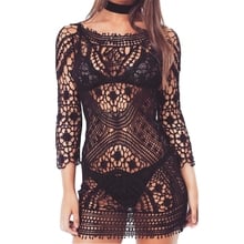 New Sexy Black Knitted Crochet Tunic Beach Cover Up Backless Hollow Out Lace Up Beach Dress Beachwear Swimwear Women One Size 2024 - buy cheap