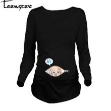Одежда для беременных Teenster, Забавные топы для беременных, осенняя футболка с длинным рукавом, футболка для беременных с героями мультфильмов, футболки mom Plus 2024 - купить недорого
