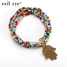 EVIL EYE-pulsera de cuentas coloridas de arroz para mujer, 1 unidad, cuenta mal de ojo con Hassam Palm, hecha a mano, EY4787, 2018 2024 - compra barato