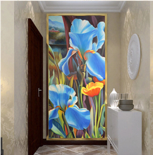 Murales 3D personalizados, papel de pared del dormitorio con flor azul elegante de Europa, porche de pintura, sala de estar, sofá, pared de TV 2024 - compra barato