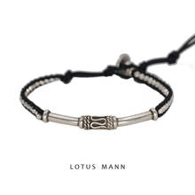 Браслет Lotus Mann из серебра 925 пробы ручной работы, одно кольцо, черный плетеный шнур, ограниченная серия 2024 - купить недорого