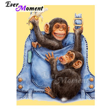 Ever Moment-pintura de diamantes hecha a mano, cuadro de bolsillo de mono con diamantes de imitación, bordado de diamantes para el hogar ASF1500 2024 - compra barato