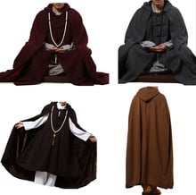 4colors UNISEX newest red/gray/brown wool tweed zen winter warm cape buddhism monks robemeditation cloak lay coat 2024 - buy cheap