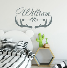 Personalized Name Wall Decal Boy Name Vinyl Decals Deer Antler Decor Kids Any Name Wall Sticker Nordic Style for Bedroom D244 2024 - buy cheap