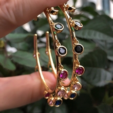 Женские Разноцветные серьги-кольца, большие круглые блестящие серьги золотого цвета в стиле панк 2024 - купить недорого