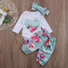 Newborn Kids Baby Girls Infant Clothing Sets Cotton LOVE Print Floral Tops Long Sleeve Romper Bowknot Pants Headband 3Pcs Outfit 2024 - buy cheap