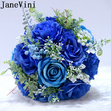 JaneVini Royal Blue Bride Wedding Flowers Peony Lace Ribbon Red Bridal Brooch Bouquet Calla Lily Wedding Bouquet Silk Boutonnier 2024 - buy cheap