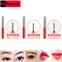 Agujas desechables para sombreado de tatuaje, hojas para Microblading 3D, cejas, labios, maquillaje permanente, color rojo, redondo, 17, 19, 21 pines, 20 Uds./lote 2024 - compra barato