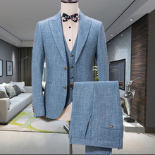 Tpsaade blazer masculino estilo slim fit, terno azul para casamento, verão, praia, noivo, 3 peças 2024 - compre barato