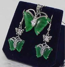 AAA Beautiful Jewelry 18KGP green jade butterfly pendant necklace earring set 2024 - buy cheap