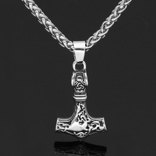 Nordic viking stainless steel rune small thor hammer Mjolnir pendant necklace with valknut gift bag 2024 - buy cheap
