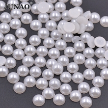 JUNAO 2 4 6 8 10 14 18 20mm White Pearl Beads Plastic Half Round Pearl Applique Flat Back Non Sewing Scrapbook Beads For Jewelry 2024 - buy cheap