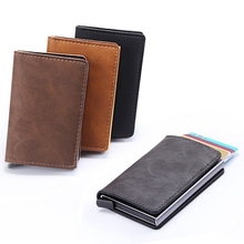 Aluminum Women Men ID Bank Card Holder Pu Leather Wallet Rfid Blocking Mini Slim Wallets Automatic Credit Card Case Protector 2024 - buy cheap