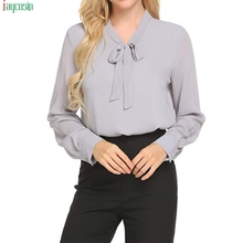 Jaycosin chiffon blusa das mulheres 2019 moda laço pescoço manga longa escritório casual camisas de trabalho blusa blusas blusa feminina 2024 - compre barato