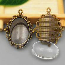 10sets/lot 18X25mm Antique Bronze Alloy diy Cameo base Setting Pendant+Clear Glass Cabochons Beads Jewelry finding A1013 2024 - buy cheap