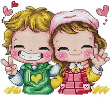 Золотая коллекция, милый комплект для вышивки крестиком Love Little Boy and Girl, корейские детали SO 2024 - купить недорого