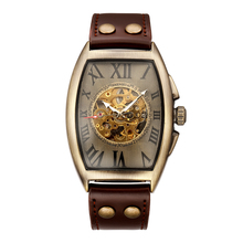 SHENHUA Top Luxury Brand Fashion Barrel Type Leather Bronze Watch band Mens Automatic Mechanical Watch Sport Watches Male Clock 2024 - buy cheap