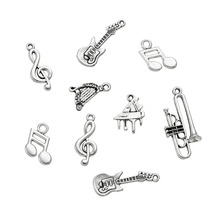 5 sets Musical Instruments Tibetan Style Alloy Pendants Guitar Harp Trumpet Piano Musical Note Treble Clef Charms 2024 - buy cheap