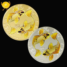 Moneda conmemorativa de pez Koi chino, Feng Shui, mascota, colección de monedas, Reina de Inglaterra, regalos de arte 2024 - compra barato
