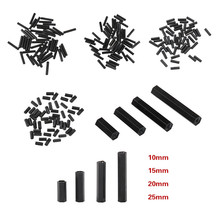 Caixa de parafusos profissionais de nylon, 50 peças m2 25mm/20mm/15mm/10mm, preto, espaçador, coluna, face dupla, kit de parafusos de espaçamento de plástico 2024 - compre barato
