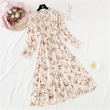 Long-sleeved floral dress female spring and autumn 2019 new chiffon dress retro small fresh women's over-the-knee dress W85 2024 - buy cheap