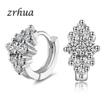 Серьги-кольца ZRHUA с кристаллами женские, элегантные ювелирные украшения серебристого цвета для свадебной вечеринки, рождественские подарки 2024 - купить недорого