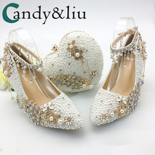 Women Shoes Wedding Big Size 43-47Heels For Party  White Pearl Crystal Peacock Metal Flowers Tassel Pointed Toe Pumps Customize 2024 - buy cheap