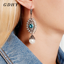 GDHY Blue Eyes Earrings Pearl Earing Brincos Blue Rhinestones Earrings For Women Crystal Stud Earrings Fashion Jewelry Bijoux 2024 - buy cheap