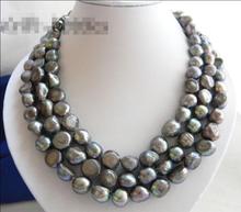 Hermoso nuevo collar de perlas de agua dulce gris barroco de 3 hebras de 17 "y 8-9MM 2024 - compra barato
