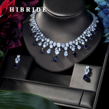 HIBRIDE COlOR BEST QUALITY BRILLIANT CRYSTAL ZIRCON EARRINGS AND NECKLACE JEWELRY SET WEDDING DRESS ACCESSARIES N-170 2024 - buy cheap