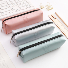 1pc Green Silver Pink Simple Square Sunny PU Pencil Case Gel Pen Box Pencil Bag Storage Stationery School Supply Girl Gift 2024 - buy cheap
